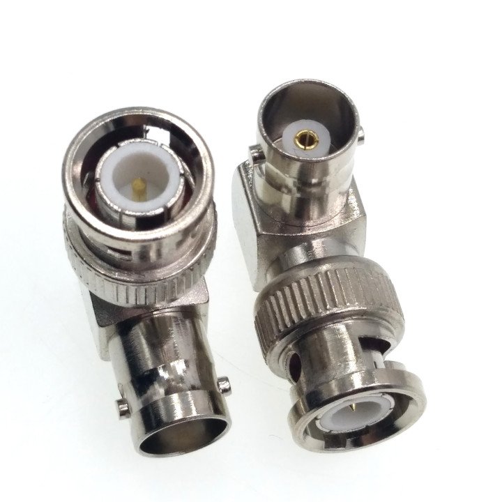 BNC Male Connector Right Angle to BNC Female Jacks Adapter 90 Degree RF Coaxial Coax L-shape Connectors Brass ROHS 50 Ohm RY