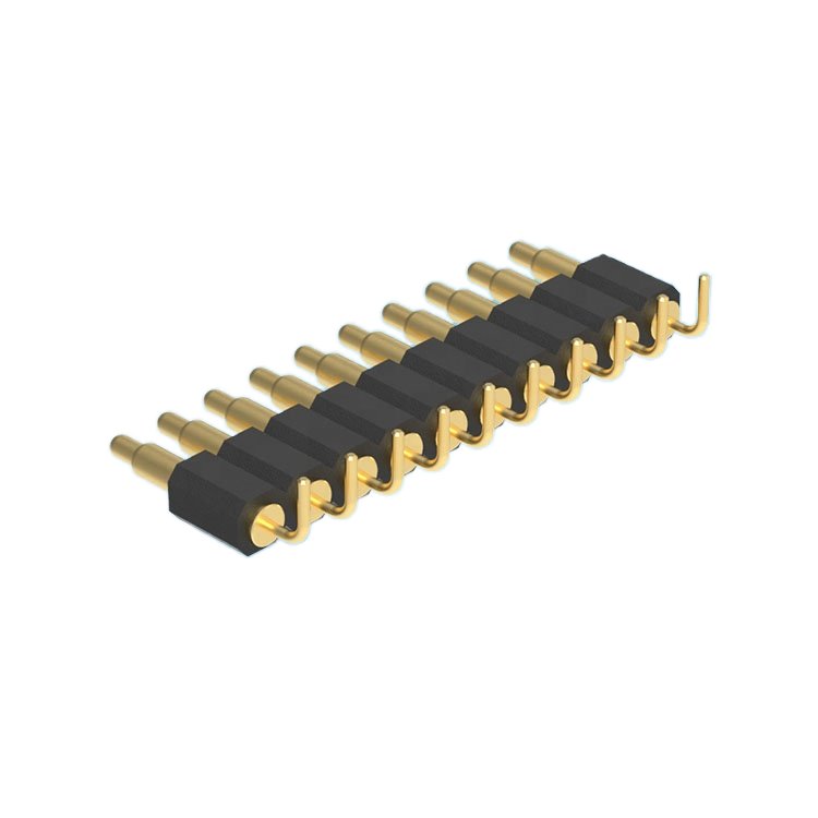 Denentech Customized 2.54mm Single row Right Angle DIP pogo pin connector male pogopin gold plated