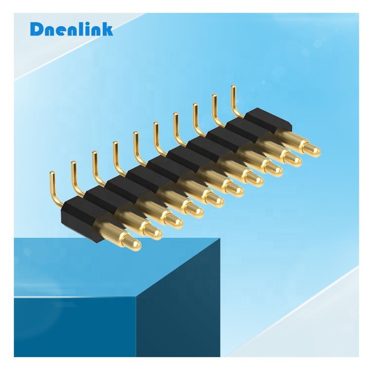 Denentech Customized 2.54mm Single row Right Angle DIP pogo pin connector male pogopin gold plated