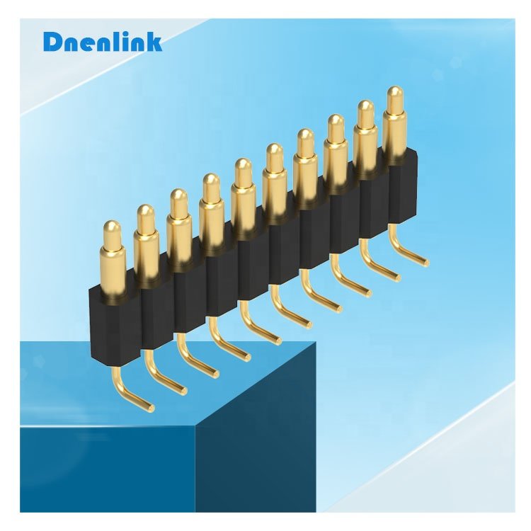 Denentech Customized 2.54mm Single row Right Angle DIP pogo pin connector male pogopin gold plated