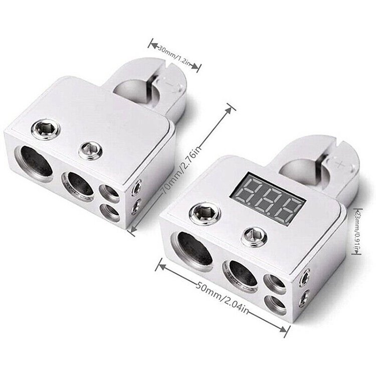 12V 24V 1 Pair Digital Voltmeter Car Battery Terminal Connectors 0/4/8 AWG Power Post Kit Suitable For Most Car Batteries