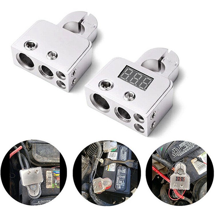 12V 24V 1 Pair Digital Voltmeter Car Battery Terminal Connectors 0/4/8 AWG Power Post Kit Suitable For Most Car Batteries