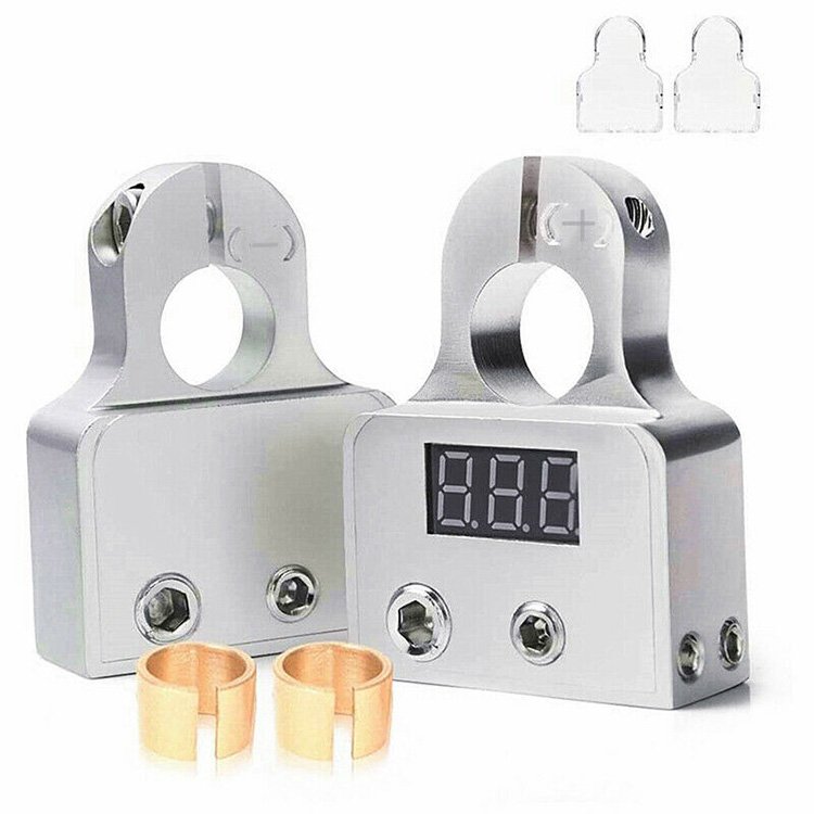 12V 24V 1 Pair Digital Voltmeter Car Battery Terminal Connectors 0/4/8 AWG Power Post Kit Suitable For Most Car Batteries