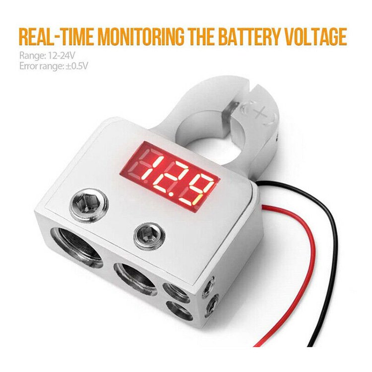 12V 24V 1 Pair Digital Voltmeter Car Battery Terminal Connectors 0/4/8 AWG Power Post Kit Suitable For Most Car Batteries