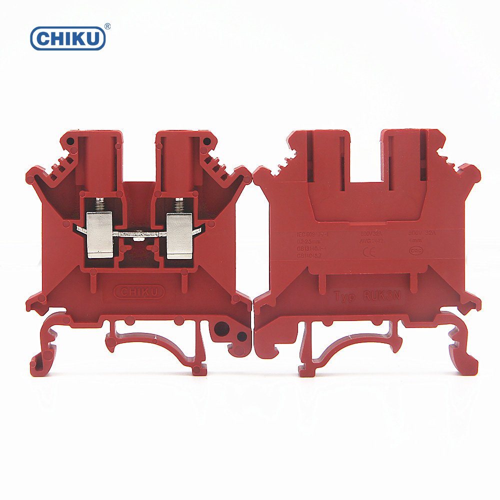 CHIKU RUK 3N Din Rail Screw Terminal Block 32 A Wire Connector 2.5mm2 AWG 14 U/L certificated