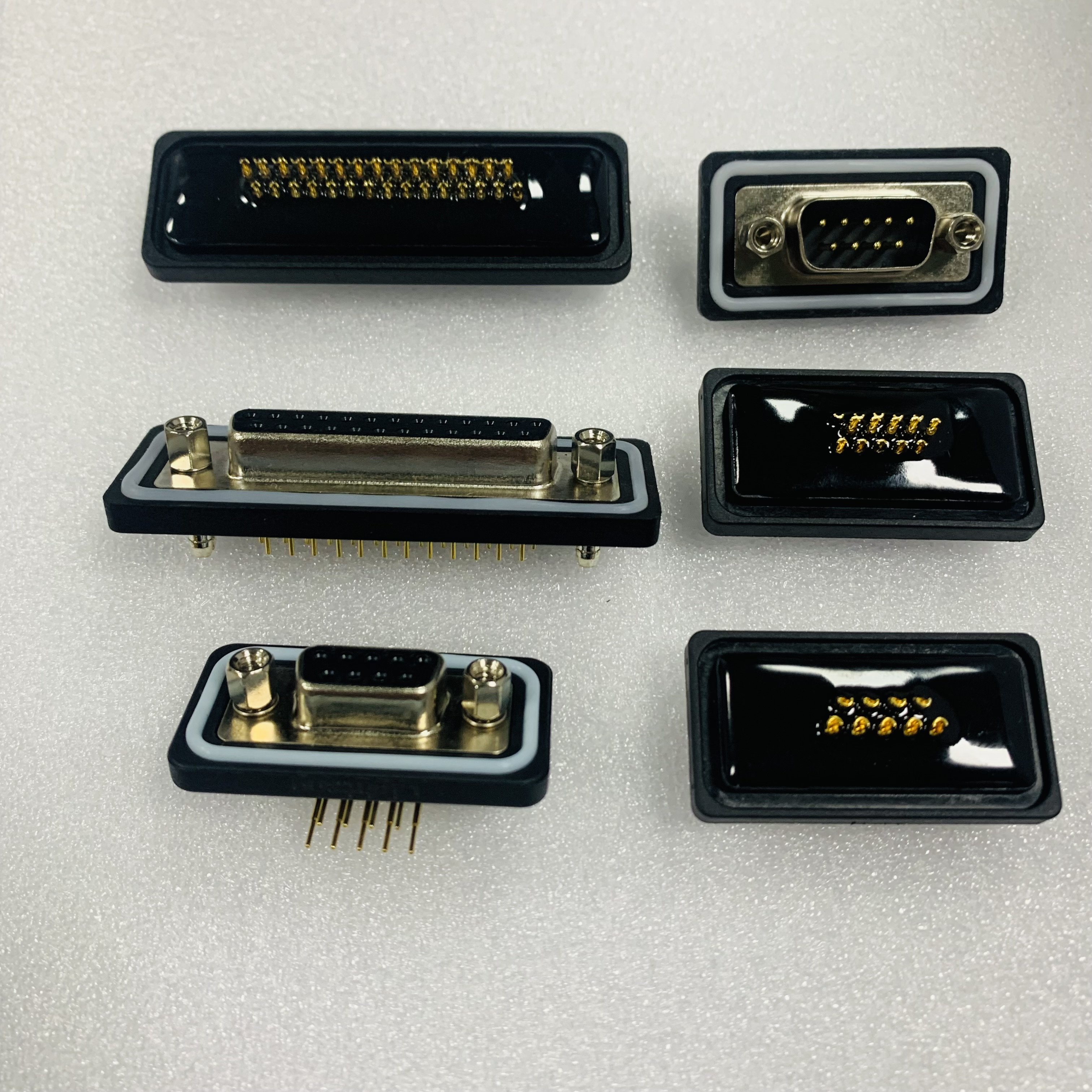 D-SUB Waterproof Connectors Two and Three Rows of Pins with Welding Wire and Plate 90 and 180 Degree Angles