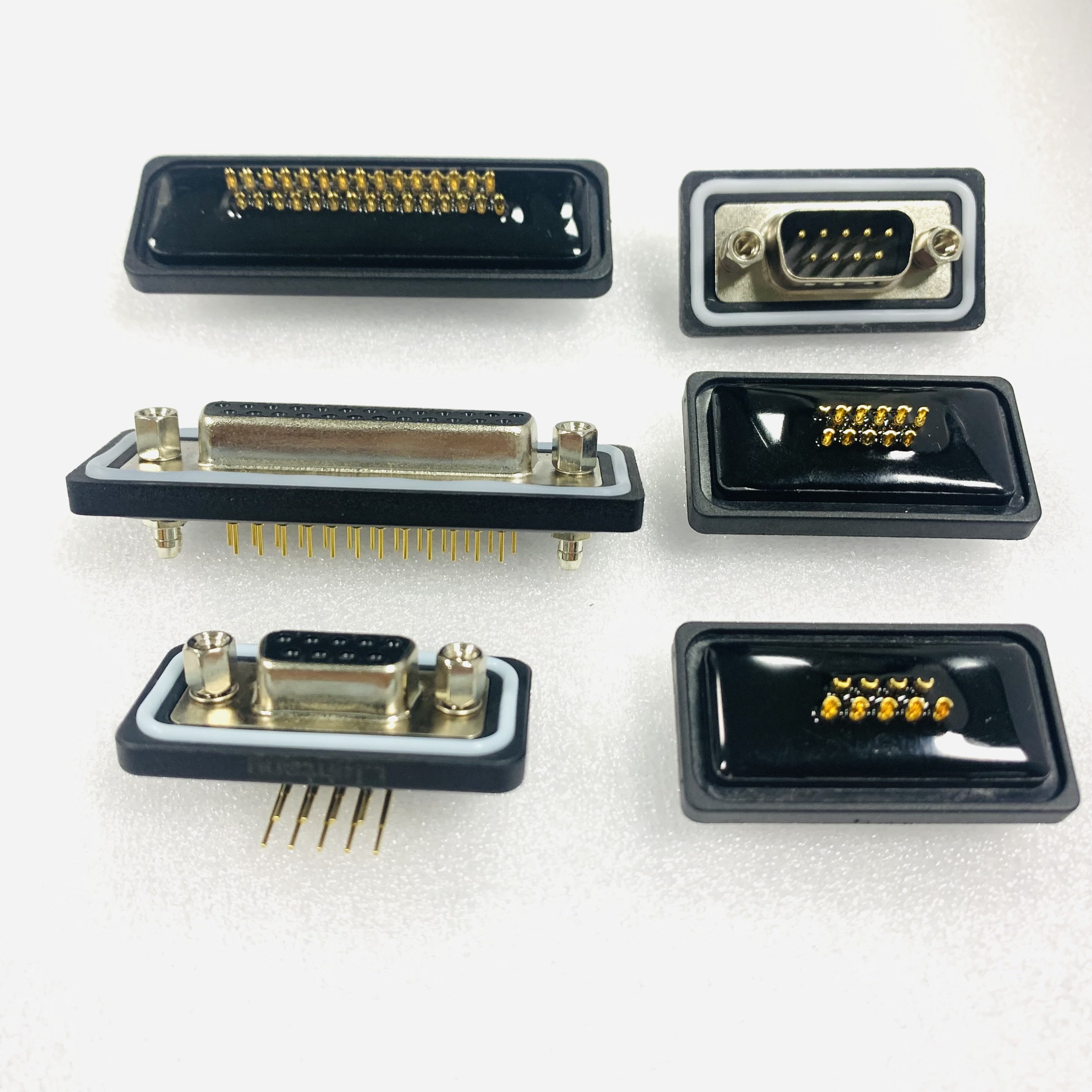 D-SUB Waterproof Connectors Two and Three Rows of Pins with Welding Wire and Plate 90 and 180 Degree Angles