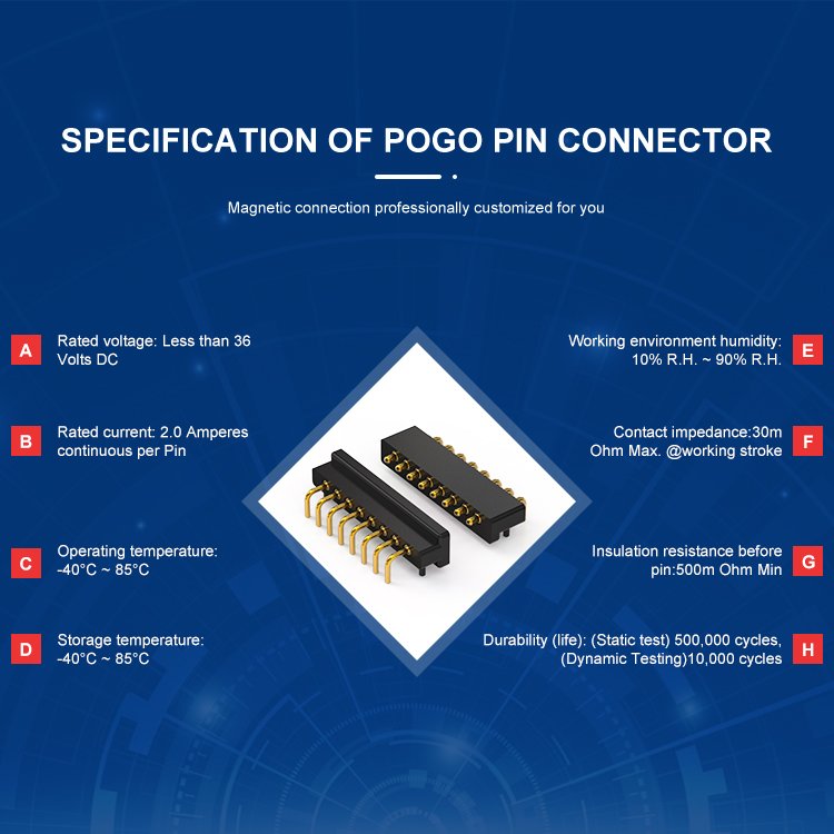 SMT Type Brass Gold Plating 8 Pin Magnetic Pogo Pin Connector