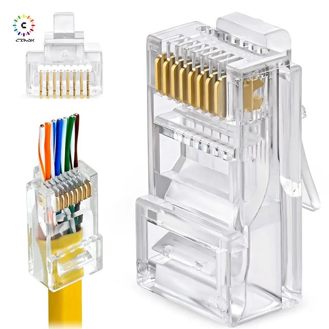 ready in stock UTP/FTP Cat6 Cat5 Cat5e RJ11 RJ45 Connector Stranded Network Cable terminal 8P8C Gold Plated Modular Plug