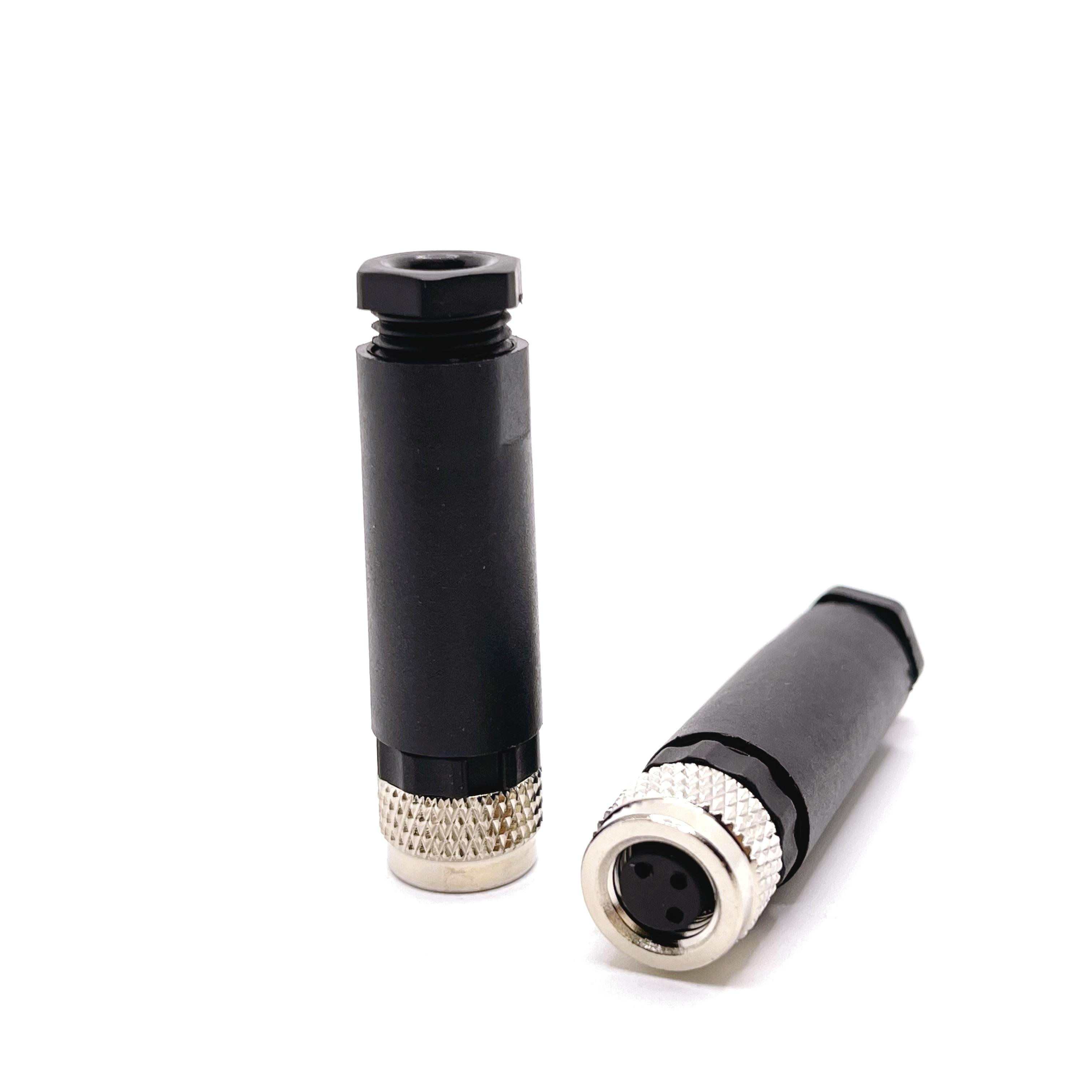 Waterproof IP68 plastic wireable plug female m8 cable connector 3 pin