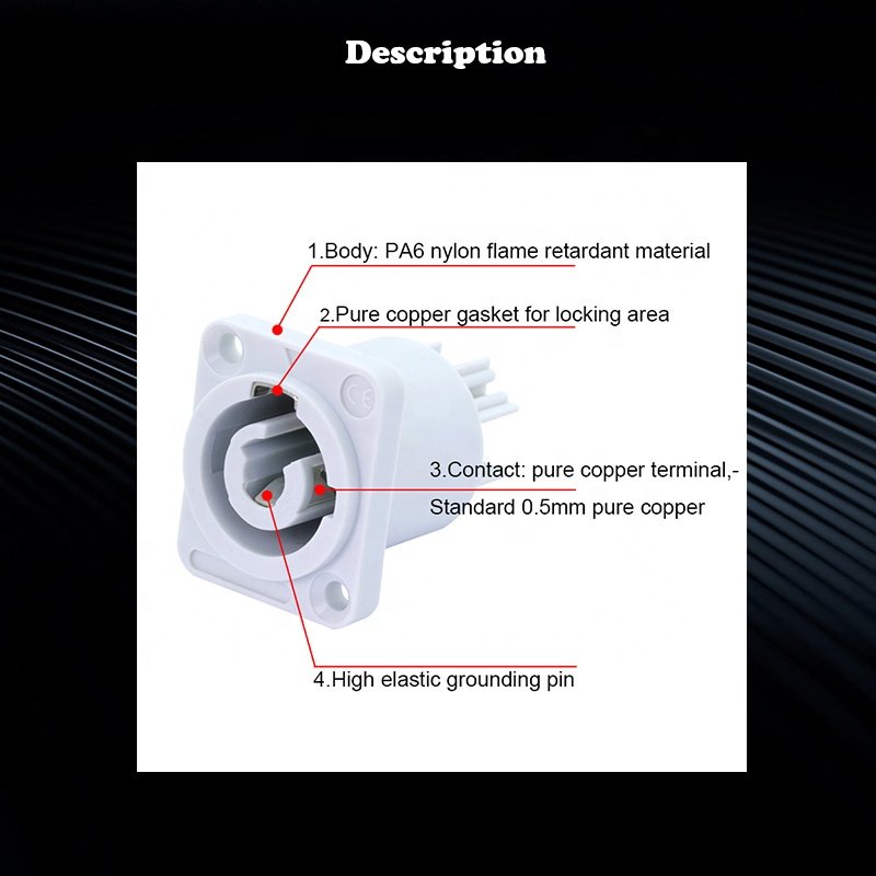 Powercon Chassis Connector 250V 20A 3 pins Blue NAC3MPA-1 Light Grey NAC3MPB-1 Powercon Female Socket