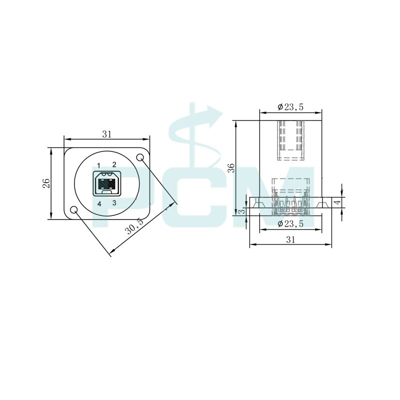 USB Panel Mount Feedthrough D-Series Connector Type B Female to Type A Female D Type USB 2.0 Female Feed Thru Coupler