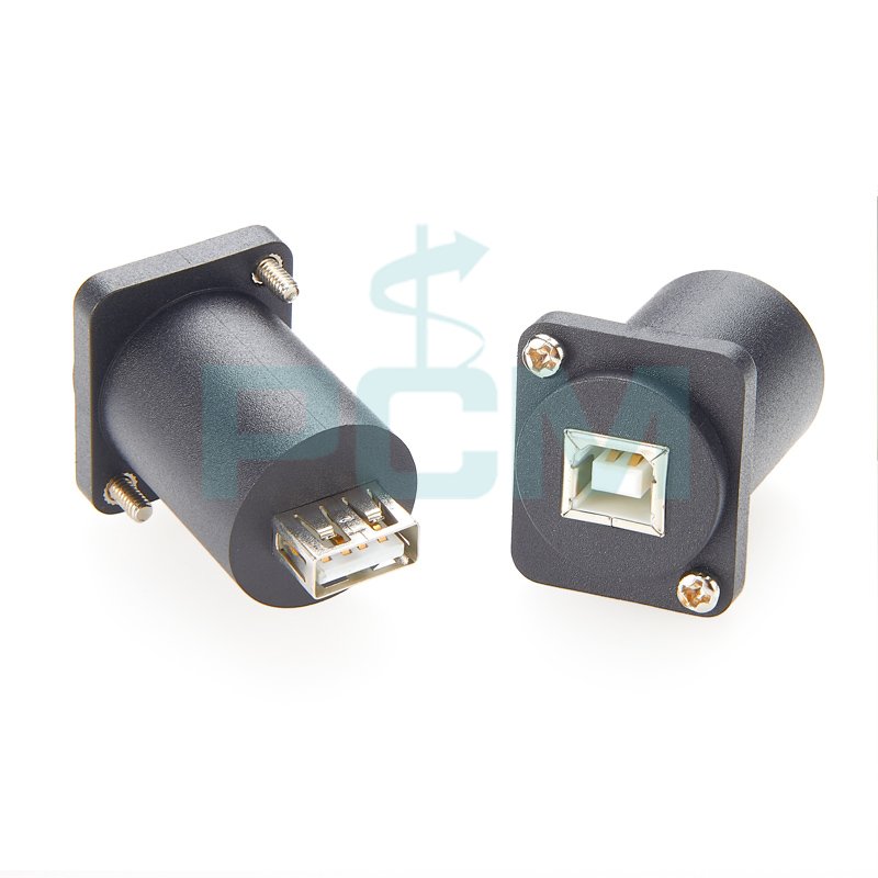 USB Panel Mount Feedthrough D-Series Connector Type B Female to Type A Female D Type USB 2.0 Female Feed Thru Coupler