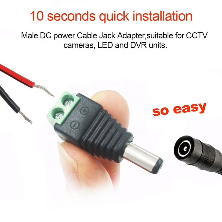 Solderless 12v 24v 5.5x2.5mm 5.5x2.1mm Male DC Power Plug Connector Jack Adapter for CCTV Camera Led Strip Lights