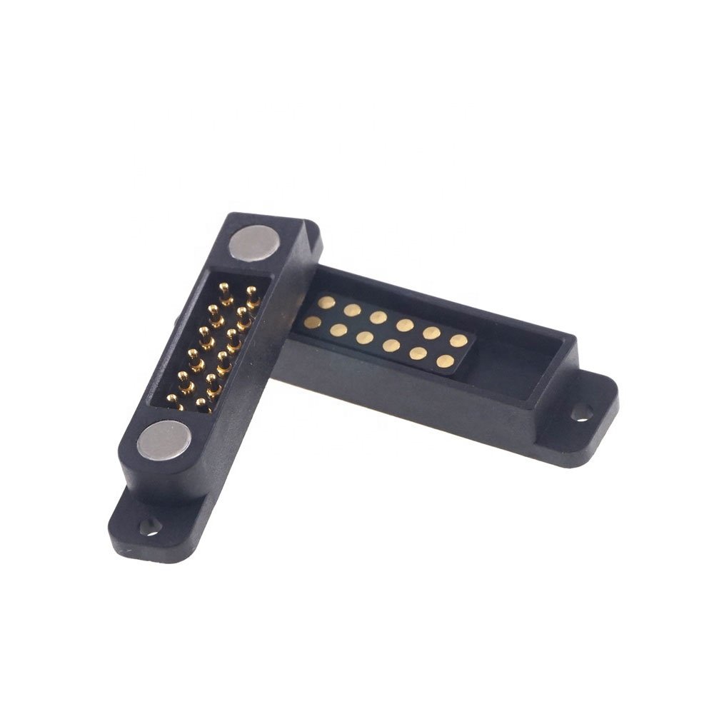 2.54MM Pitch 2x6 Mounting Holes PCB Spring Loaded 2.0A 36V DC Dual Row Magnetic Pogo Pin Connector 12 Position