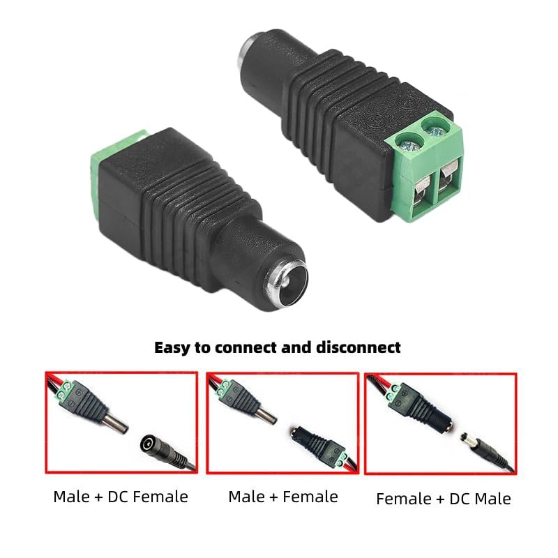 12V DC Power Connector 5.5mm x 2.1mm Male FemalePower Jack Adapter for Led Strip CCTV Security Camera Cable Wire Ends Plug