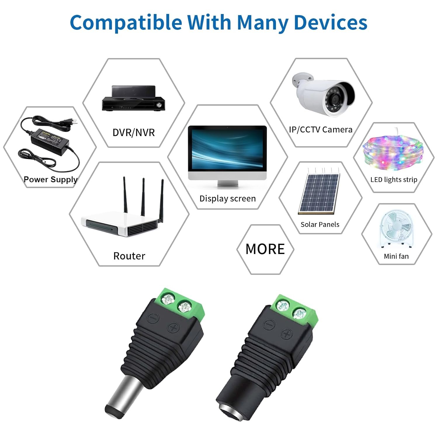 12V DC Power Connector 5.5mm x 2.1mm Male FemalePower Jack Adapter for Led Strip CCTV Security Camera Cable Wire Ends Plug