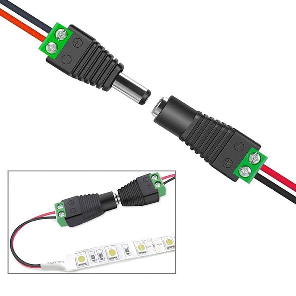 12V DC Power Connector 5.5mm x 2.1mm Male FemalePower Jack Adapter for Led Strip CCTV Security Camera Cable Wire Ends Plug
