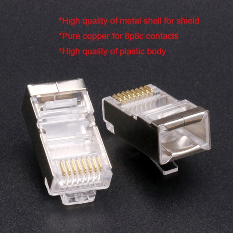 Shielded Ethernet rj45 cat6 connector Pure Copper 8P8C Modular network Cable Head Plug 24K Gold-Plated Crimp Network Connector