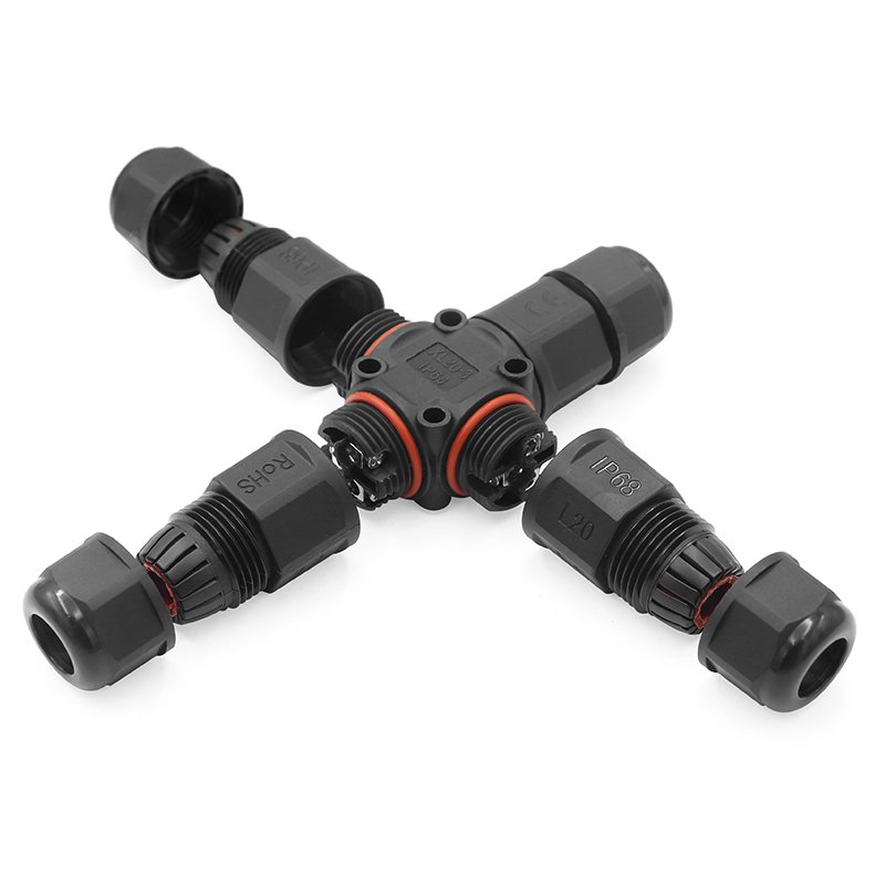 IP68 easy to install screw pressure wire waterproof terminal connector expansion socket outdoor cross four connectors