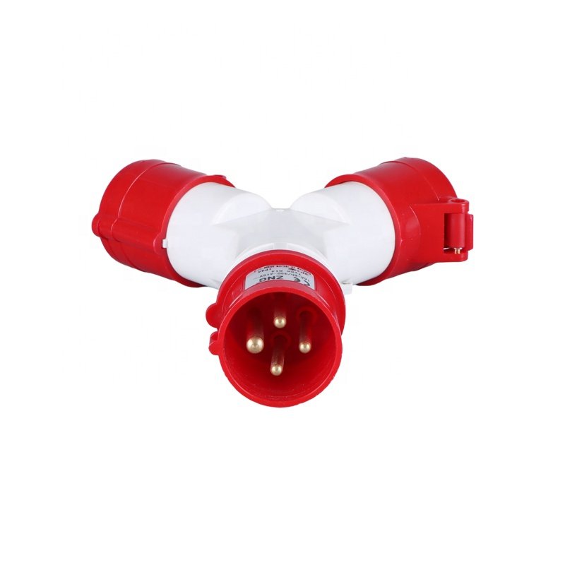 IP44 One In Three Out Connector 3 Phase 400V 2 Way 4 Pin 16A Industrial Multiple Socket Splitter