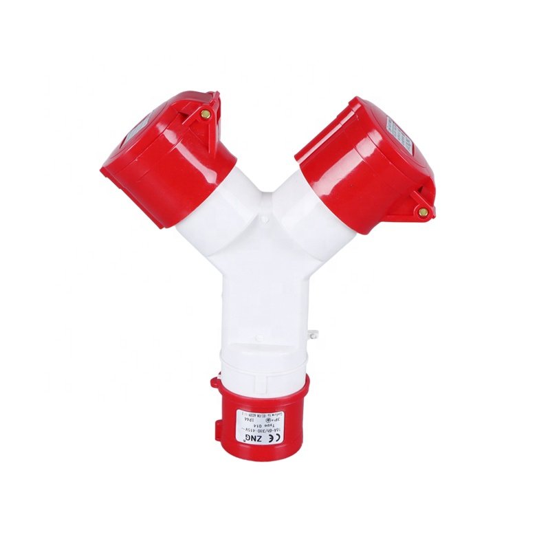 IP44 One In Three Out Connector 3 Phase 400V 2 Way 4 Pin 16A Industrial Multiple Socket Splitter