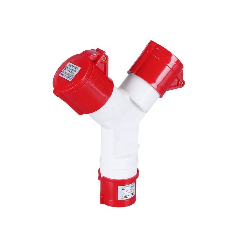 IP44 One In Three Out Connector 3 Phase 400V 2 Way 4 Pin 16A Industrial Multiple Socket Splitter
