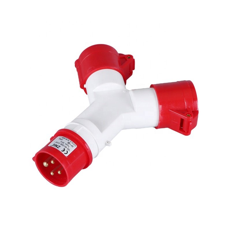 IP44 One In Three Out Connector 3 Phase 400V 2 Way 4 Pin 16A Industrial Multiple Socket Splitter