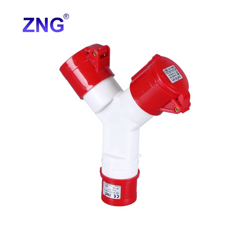 IP44 One In Three Out Connector 3 Phase 400V 2 Way 4 Pin 16A Industrial Multiple Socket Splitter