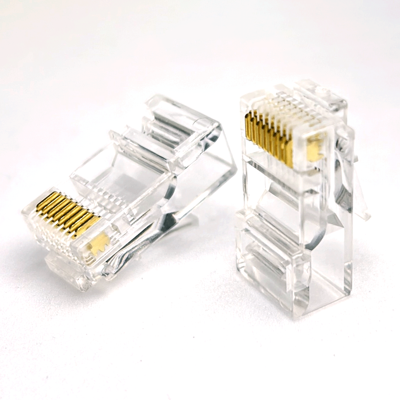 RJ45 Cat5e Pass Through Connectors 100 Packs Gold Plated 3 Prong 8P8C Modular Ethernet UTP Network Cable Plug