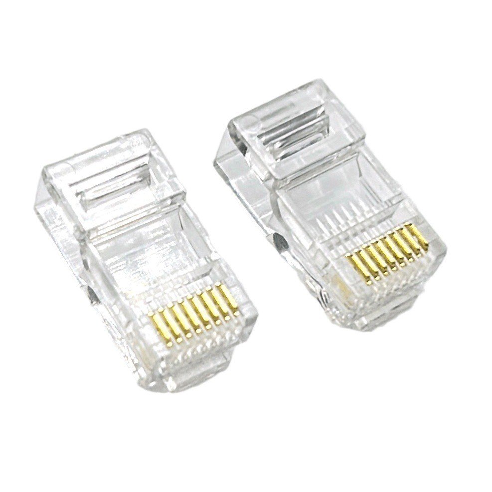 RJ45 Cat5e Pass Through Connectors 100 Packs Gold Plated 3 Prong 8P8C Modular Ethernet UTP Network Cable Plug