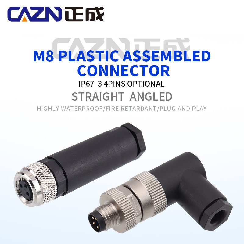 IP67 M8 Straight Male Female Plastic Assembled Plug Screw Terminal ICE Specifications 3 4 Pin Industry Standard Connector