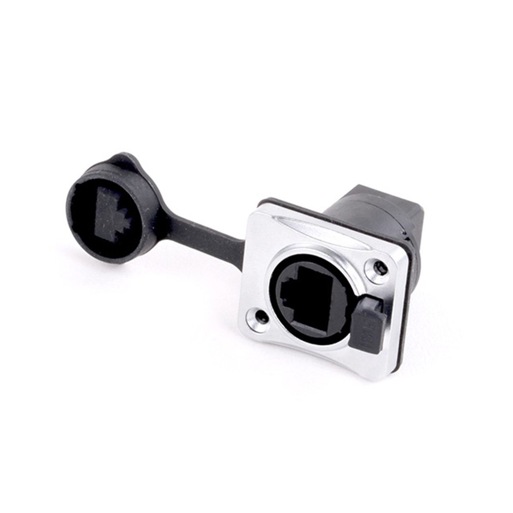 1pc Full Black RJ45 Connector Waterproof Ethernet Cable Connector Signal Panel Cat5/5e 8P8C Connector with Dust Cover