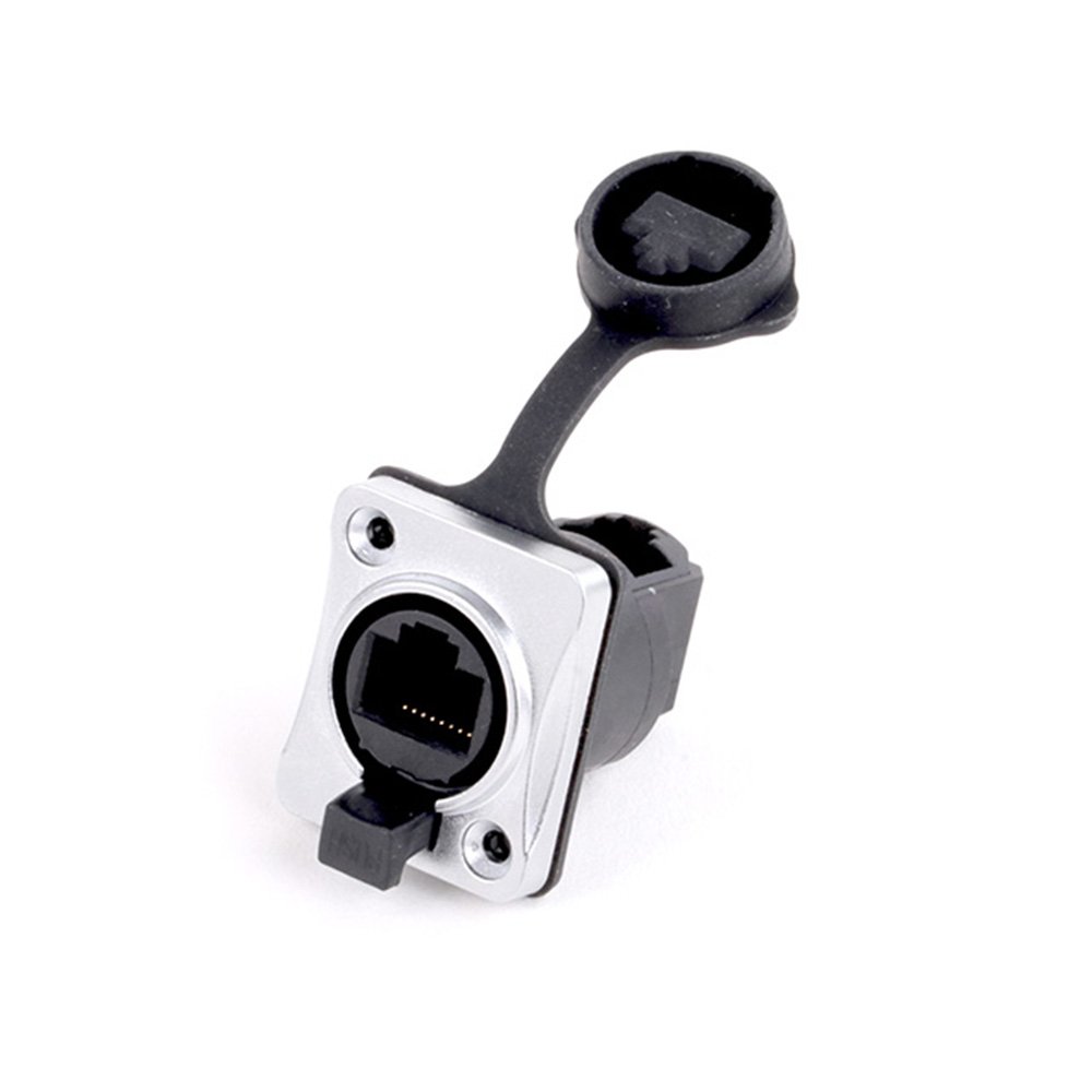 1pc Full Black RJ45 Connector Waterproof Ethernet Cable Connector Signal Panel Cat5/5e 8P8C Connector with Dust Cover