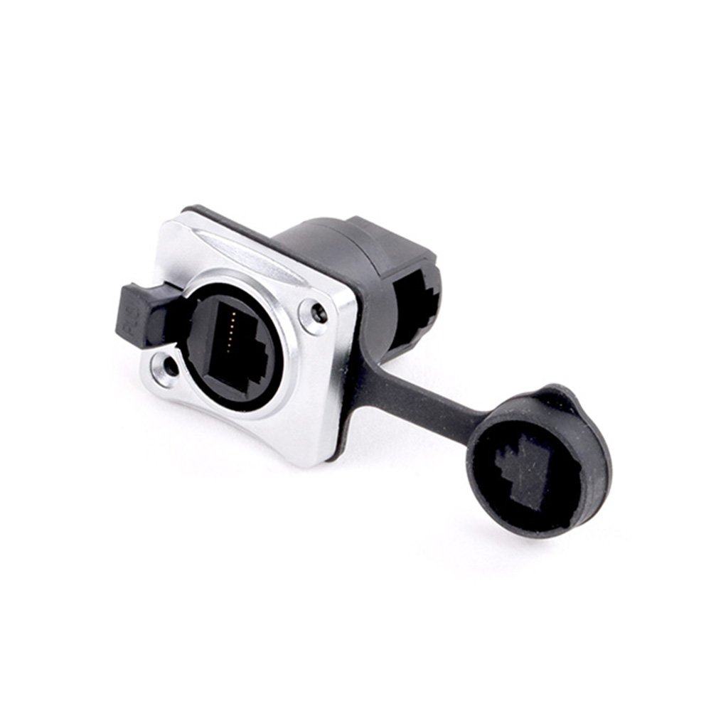 1pc Full Black RJ45 Connector Waterproof Ethernet Cable Connector Signal Panel Cat5/5e 8P8C Connector with Dust Cover