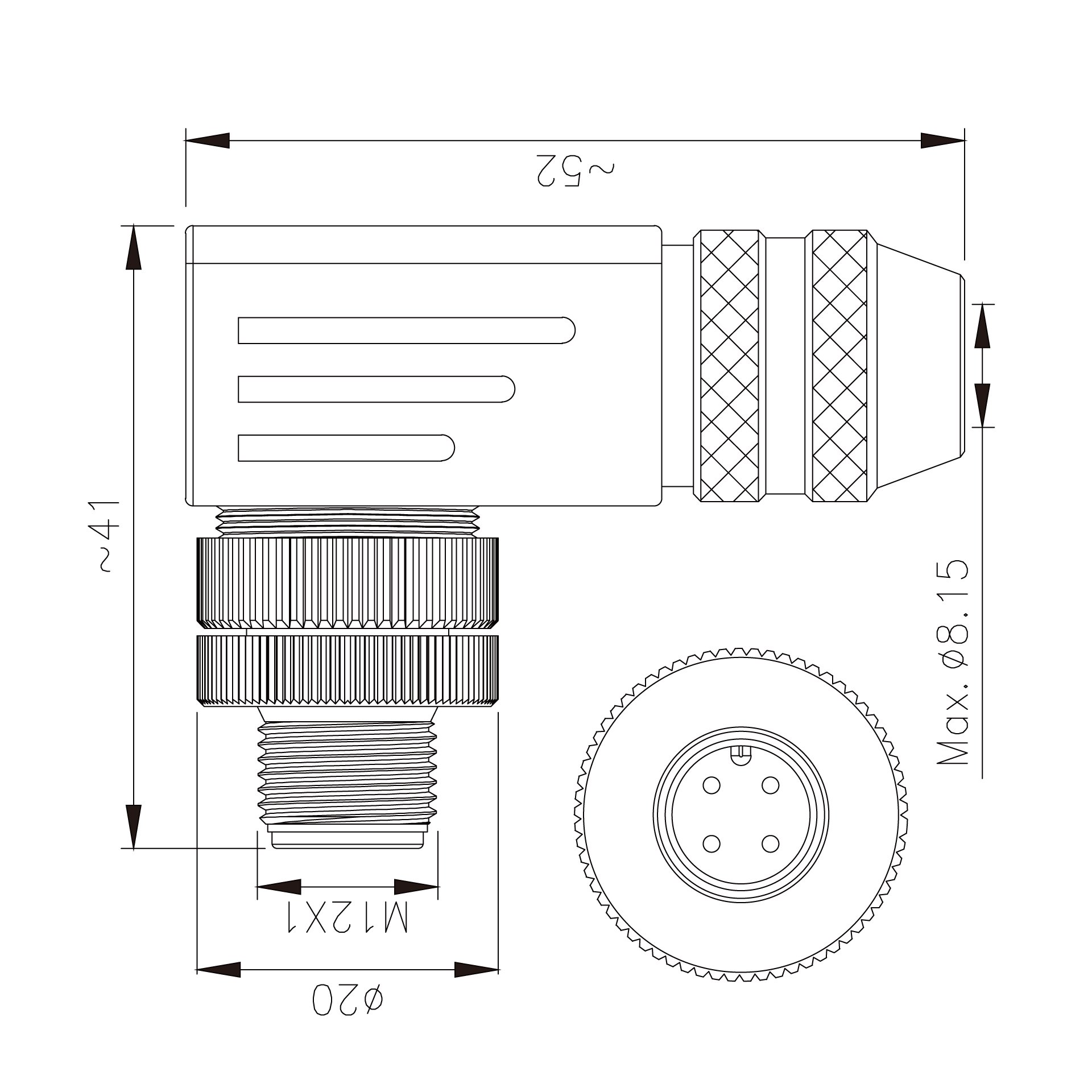 M12 Waterproof Right Angle Metal Assembly Connector Field installable Wirable Screw Joint