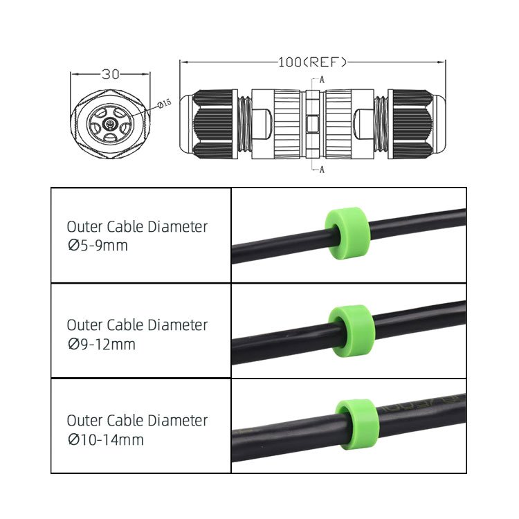 40A Wire To Wire Circular 2pin 3pin 4pin Waterproof Power Cable Ip68 Connectors