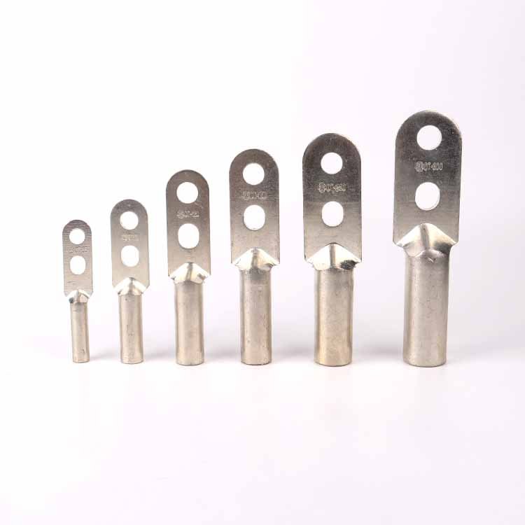 DTS Copper Double Hole Compression Flat Cable Terminal Lug Two Bolt Holes Long Barrel Cable Copper Lugs