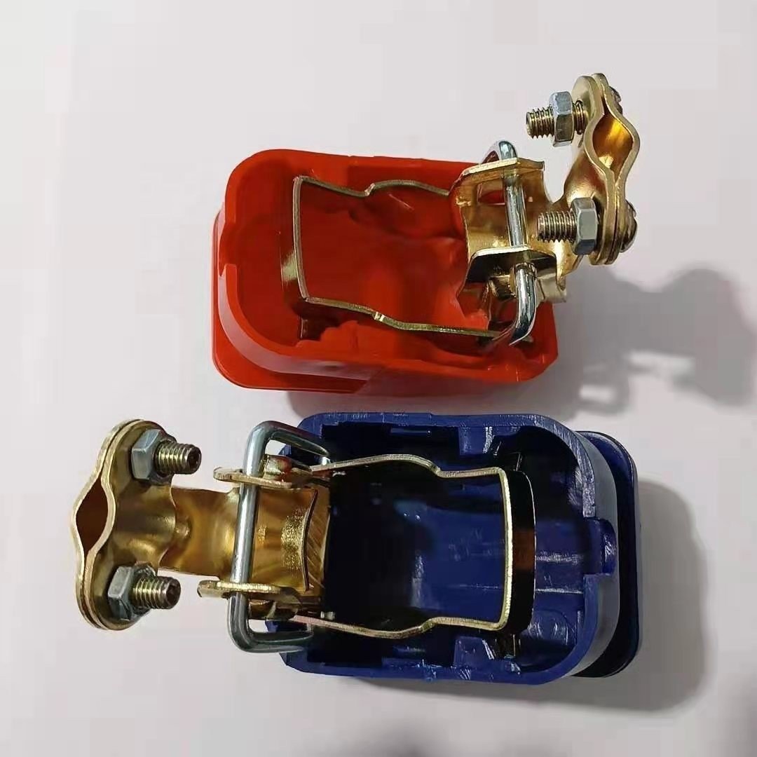 Red and blue battery switch terminals, positive and negative release connectors
