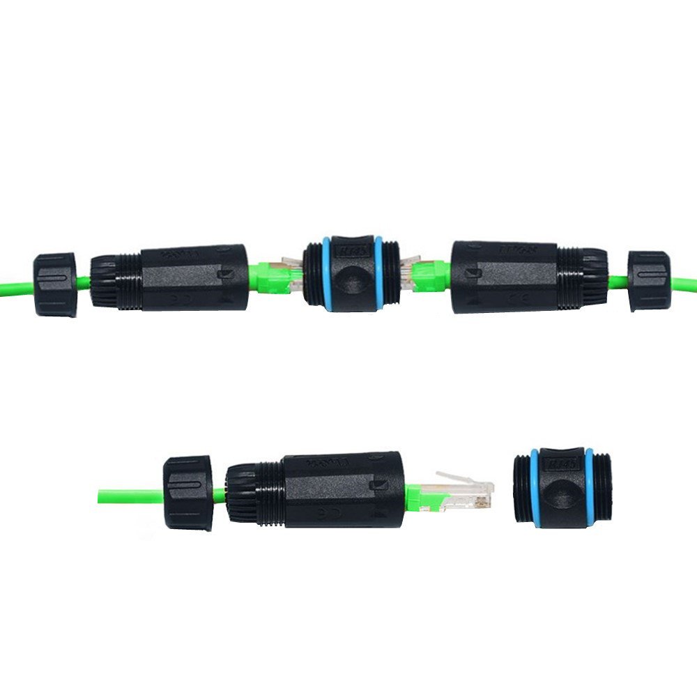 RJ45 Waterproof Connector IP68 Waterproof Shielded (STP) Cat5/5e/6 Ethernet LAN Cable Connector Network Cable Double Outdoor