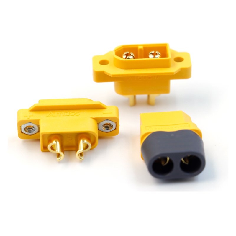 Amass Yellow XT60E-M Panel Mount Connector XT60 Male Male Wire XT60E Plug Adapter For RC Models