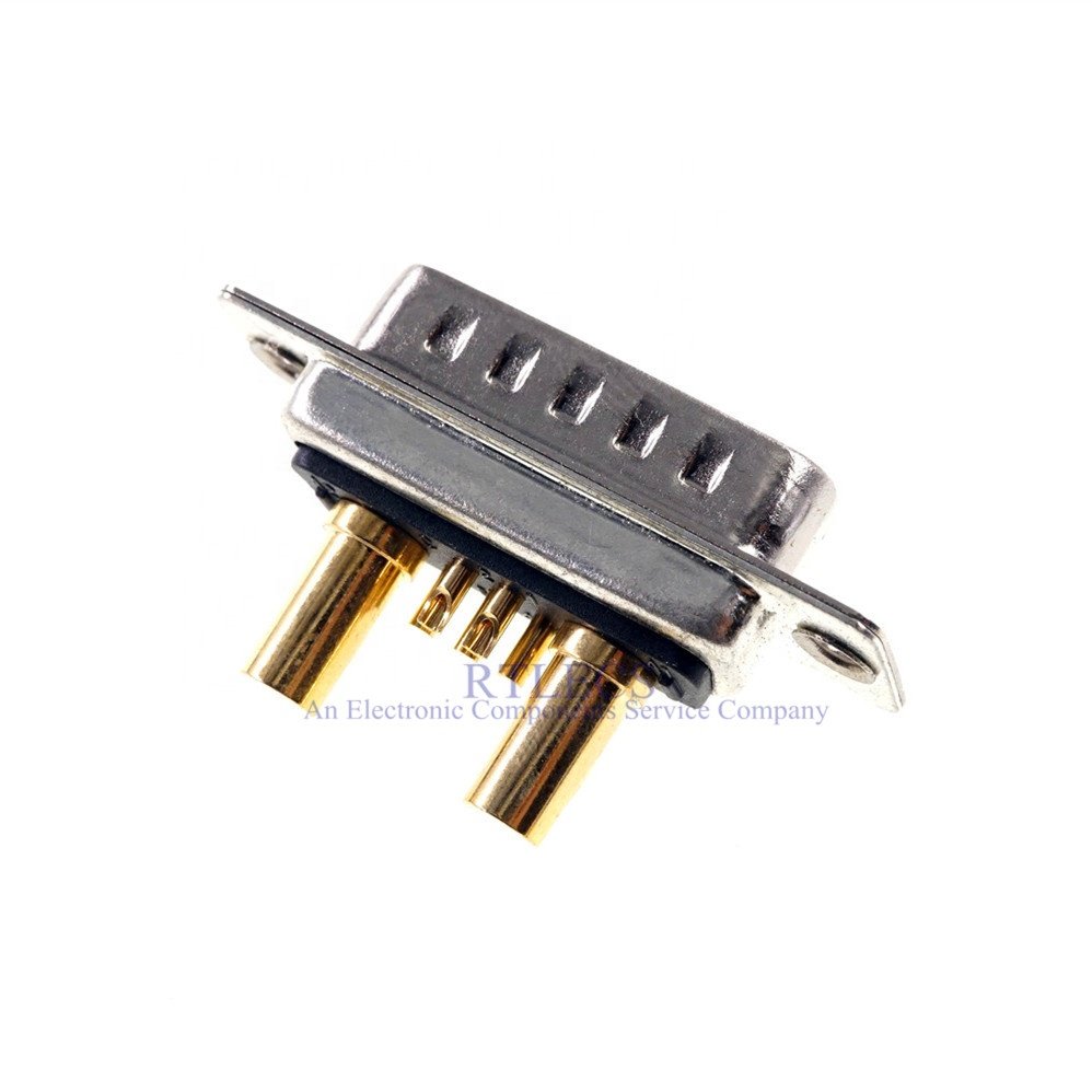 D-Sub Connector 30 AMP Current 7 Power Position 5+2 Combo Plug Male Pins Machined 7W2 Gold Flash Panel Mount Wire Solder Cup