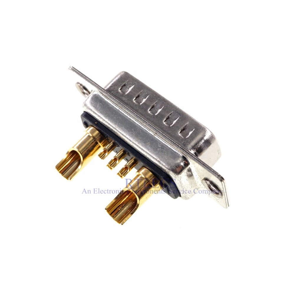D-Sub Connector 30 AMP Current 7 Power Position 5+2 Combo Plug Male Pins Machined 7W2 Gold Flash Panel Mount Wire Solder Cup