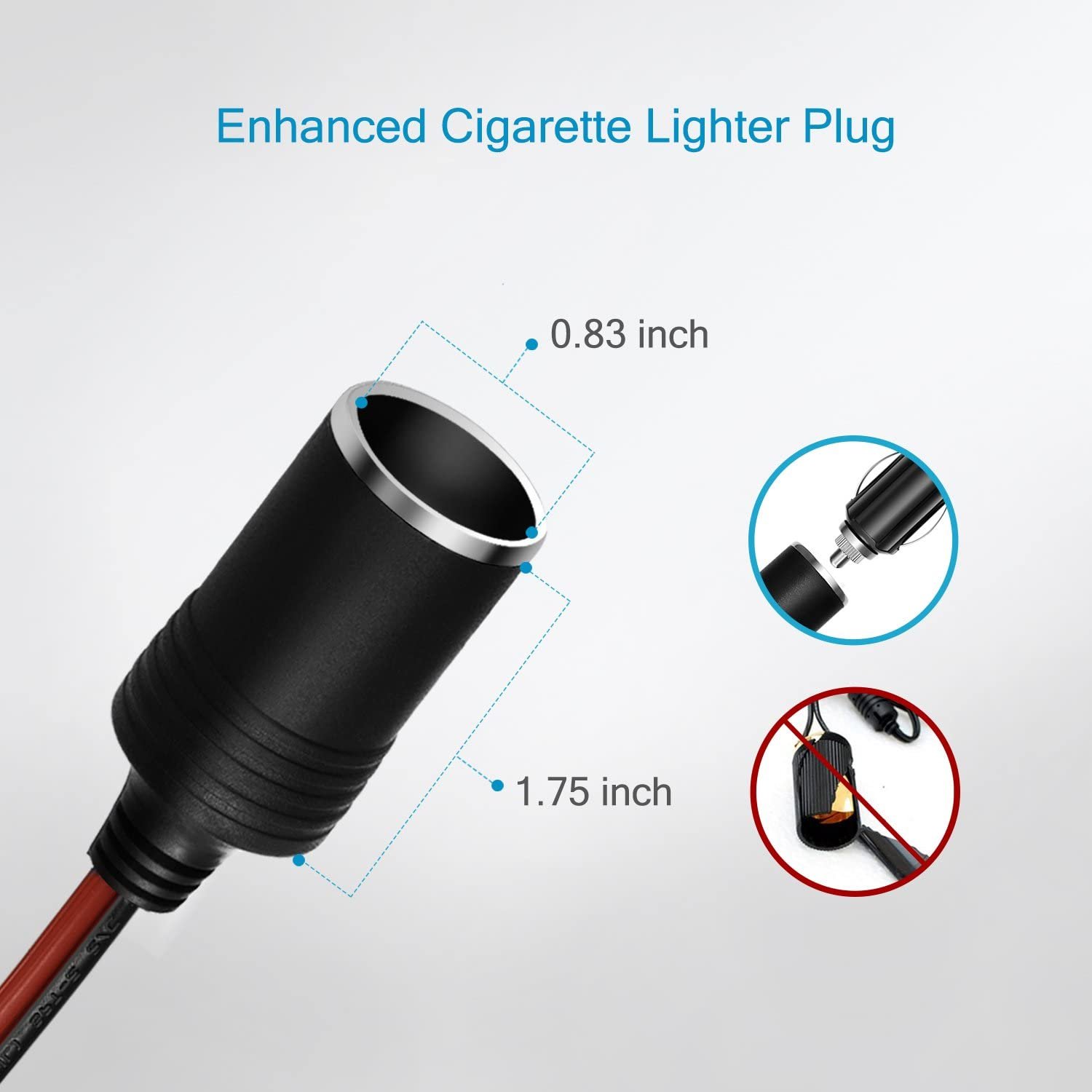 12V 16AWG Heavy Duty Wire 6 Feet Fused Power Supply Cord with Female Cigarette Lighter Eyelet Terminal Plug