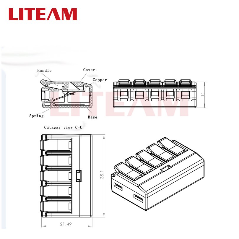 Mini Universal 5 pin junction box push-in compact splicing lever nut connector,electric LED lighting lamping wire connectors