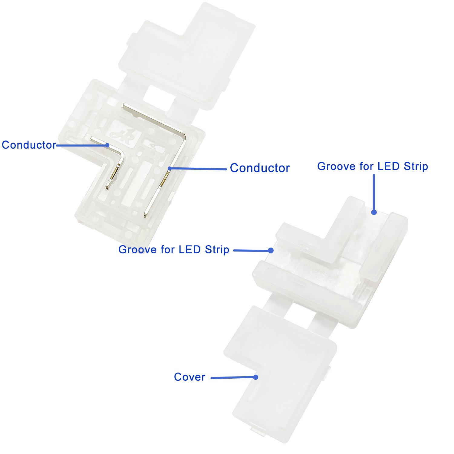 Factory Wholesale 8mm 10mm Gapless SMD COB Led Strip Connectors L Shape T Shape 2 Pin Cob Led Corner Connectors