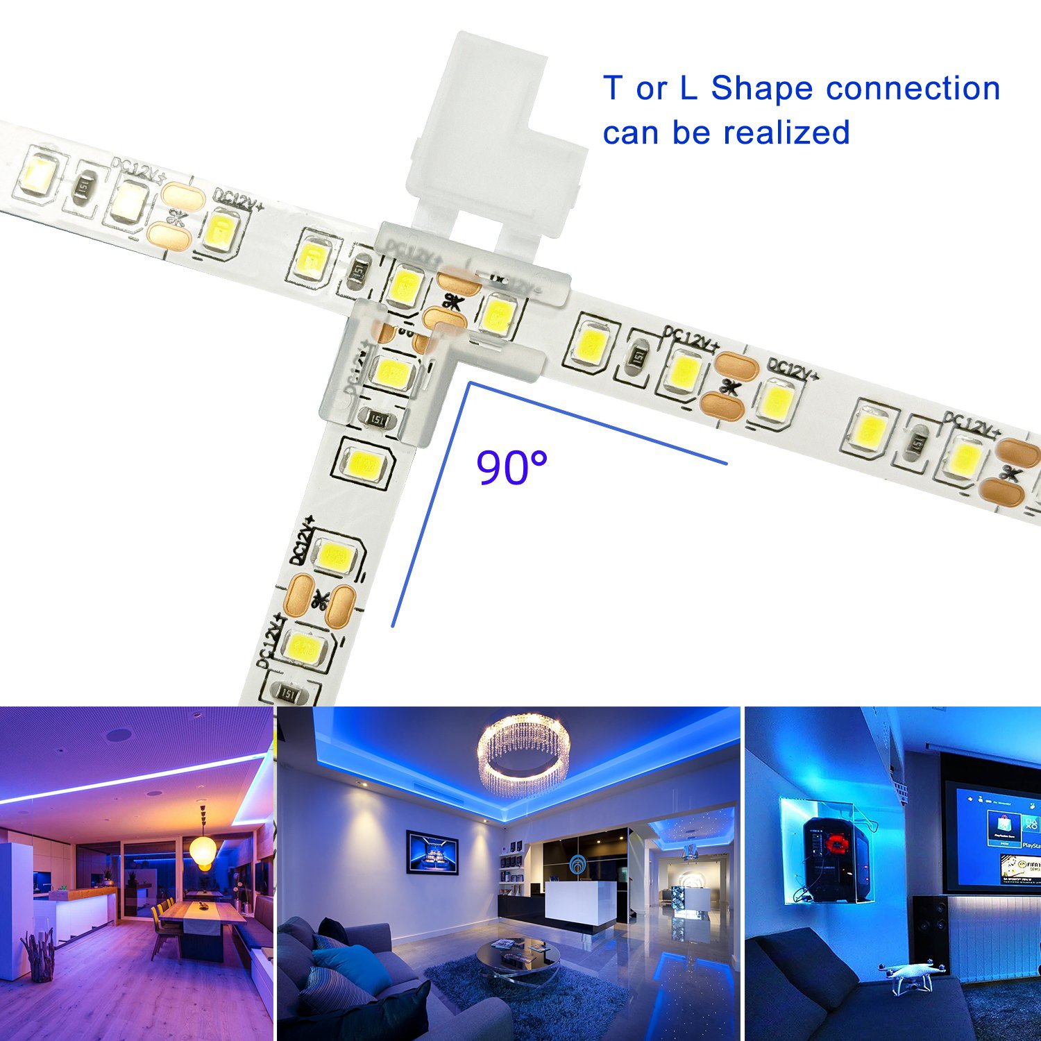 Factory Wholesale 8mm 10mm Gapless SMD COB Led Strip Connectors L Shape T Shape 2 Pin Cob Led Corner Connectors