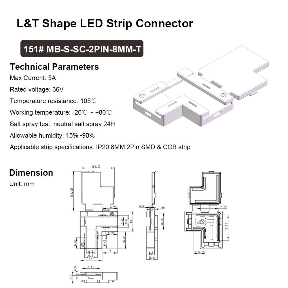 Factory Wholesale 8mm 10mm Gapless SMD COB Led Strip Connectors L Shape T Shape 2 Pin Cob Led Corner Connectors
