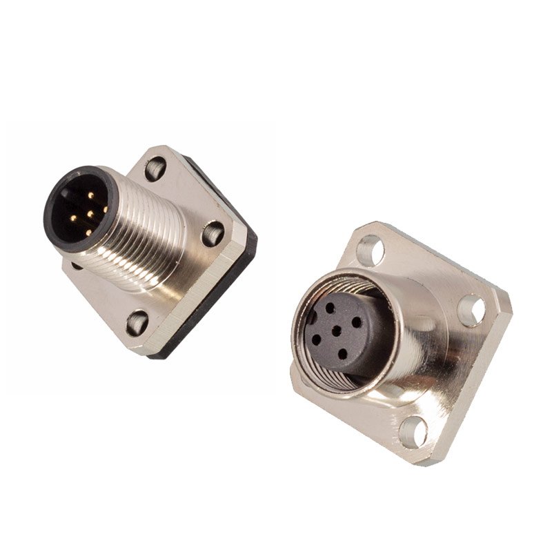 M12 20mm Square Flange Socket Connector 4 5 8 12 17 Way Pins Solder Version M12 Signal Connectors
