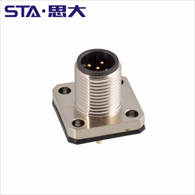 M12 20mm Square Flange Socket Connector 4 5 8 12 17 Way Pins Solder Version M12 Signal Connectors